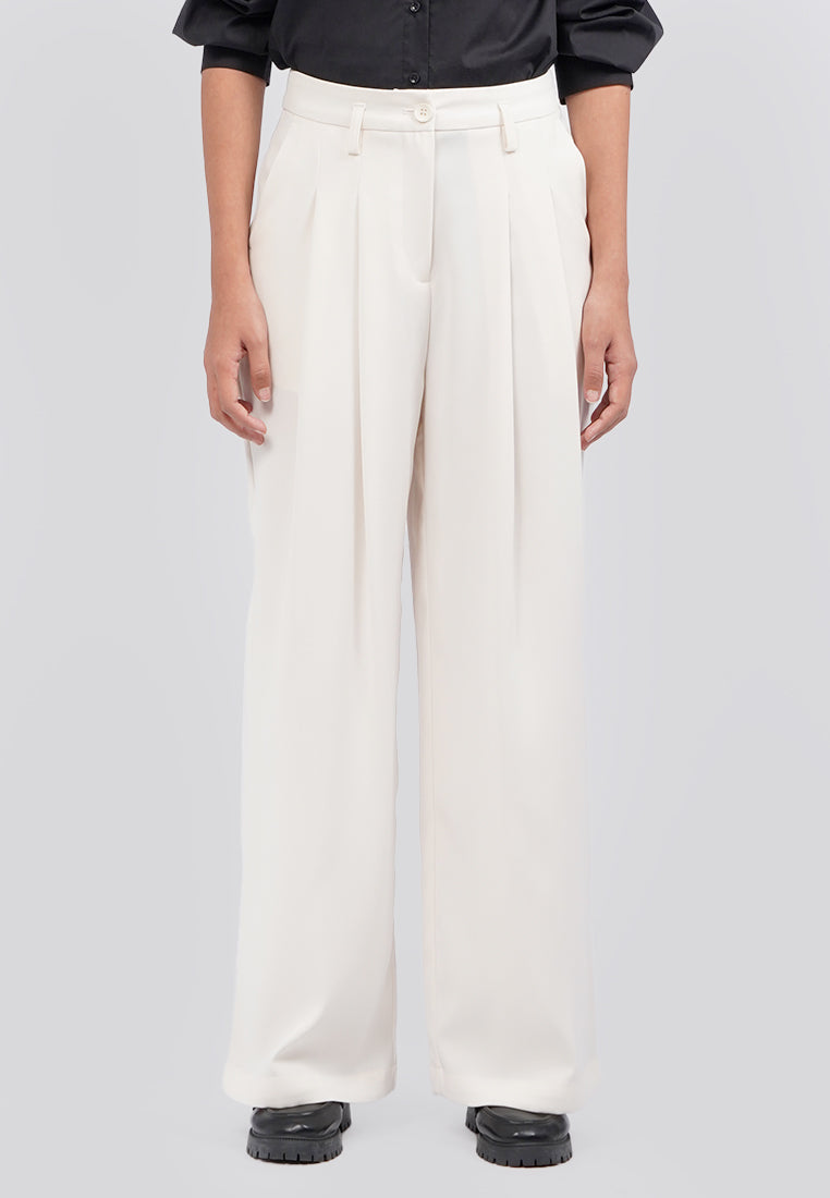 Pleated Wide Leg Pants Off White