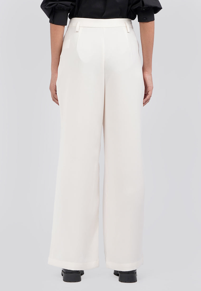 Pleated Wide Leg Pants Off White