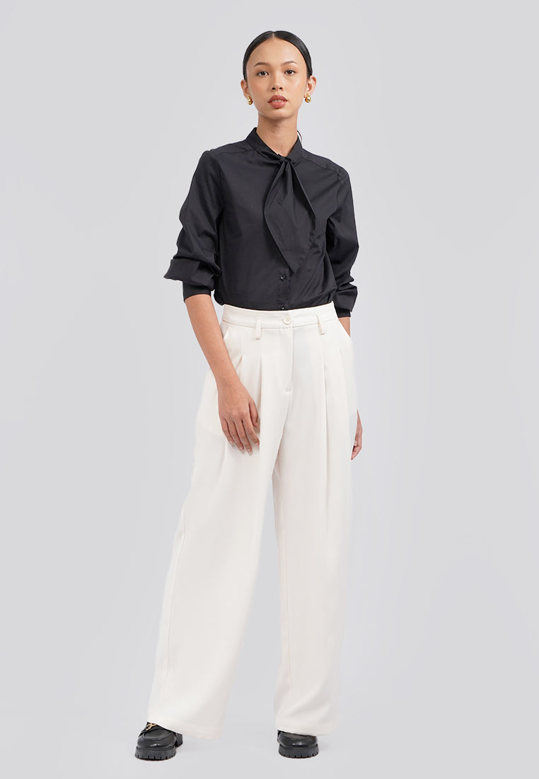 Pleated Wide Leg Pants Off White