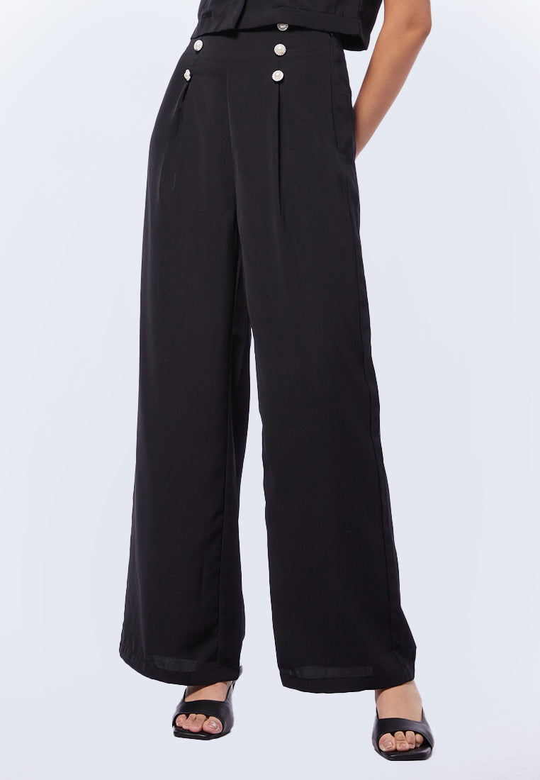 Wide Leg Pants with Button Details