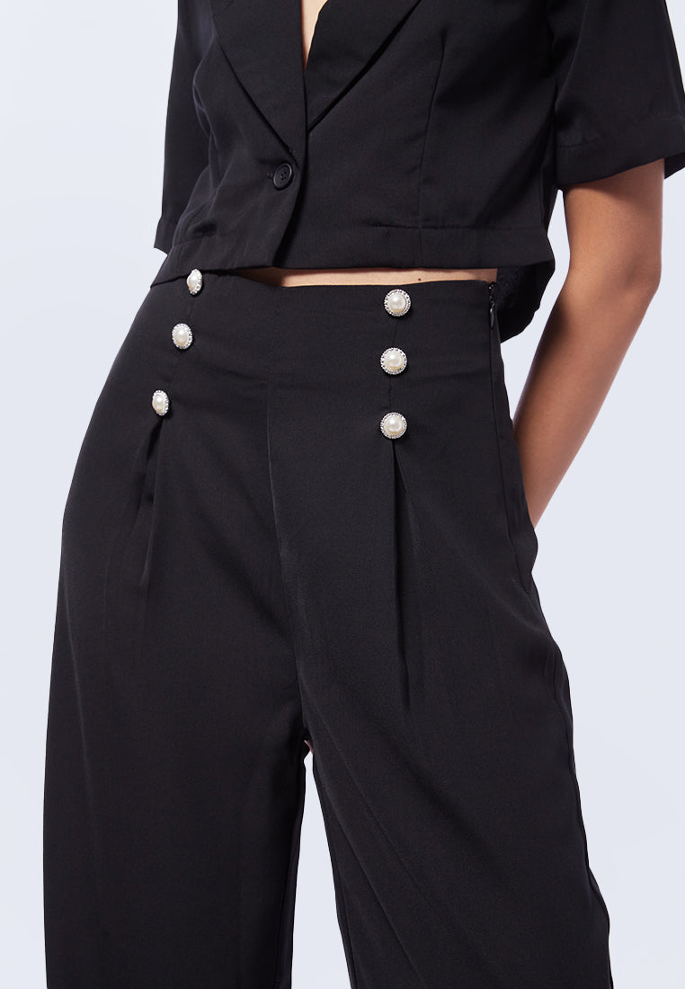 Wide Leg Pants with Button Details