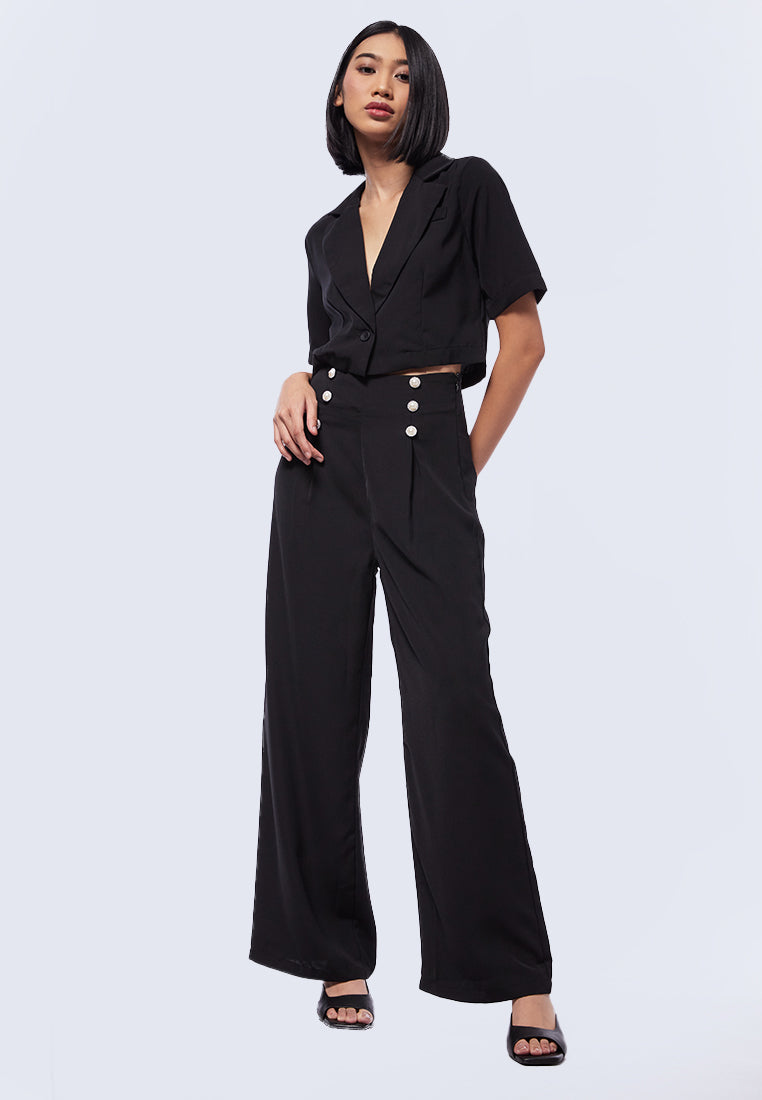 Wide Leg Pants with Button Details