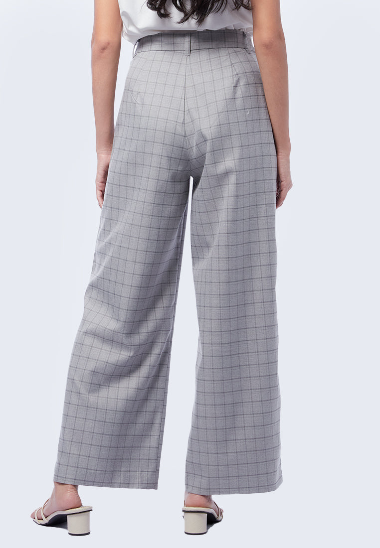 Wide Leg Checked Trousers