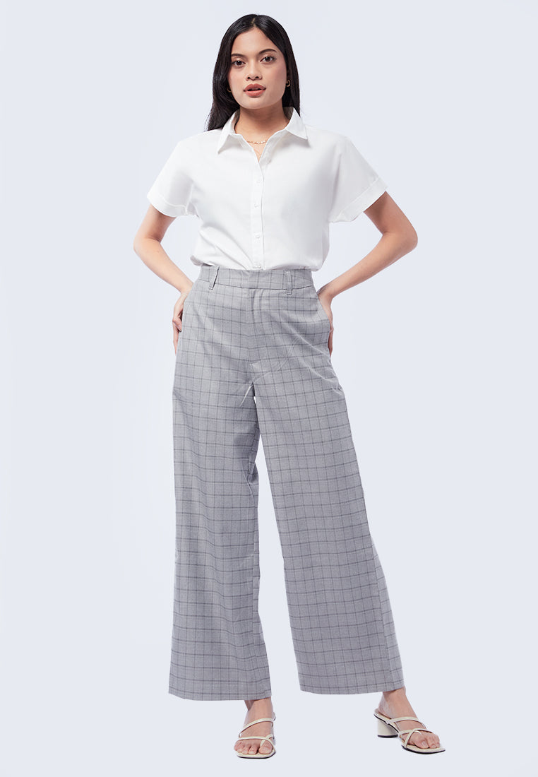 Wide Leg Checked Trousers