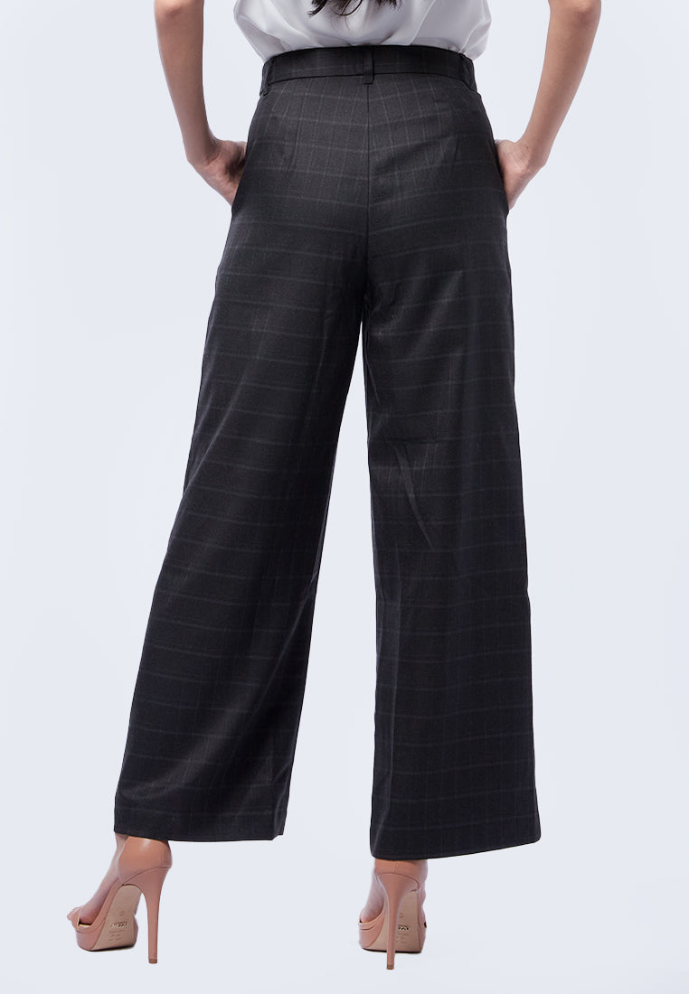 Wide Leg Checked Trousers
