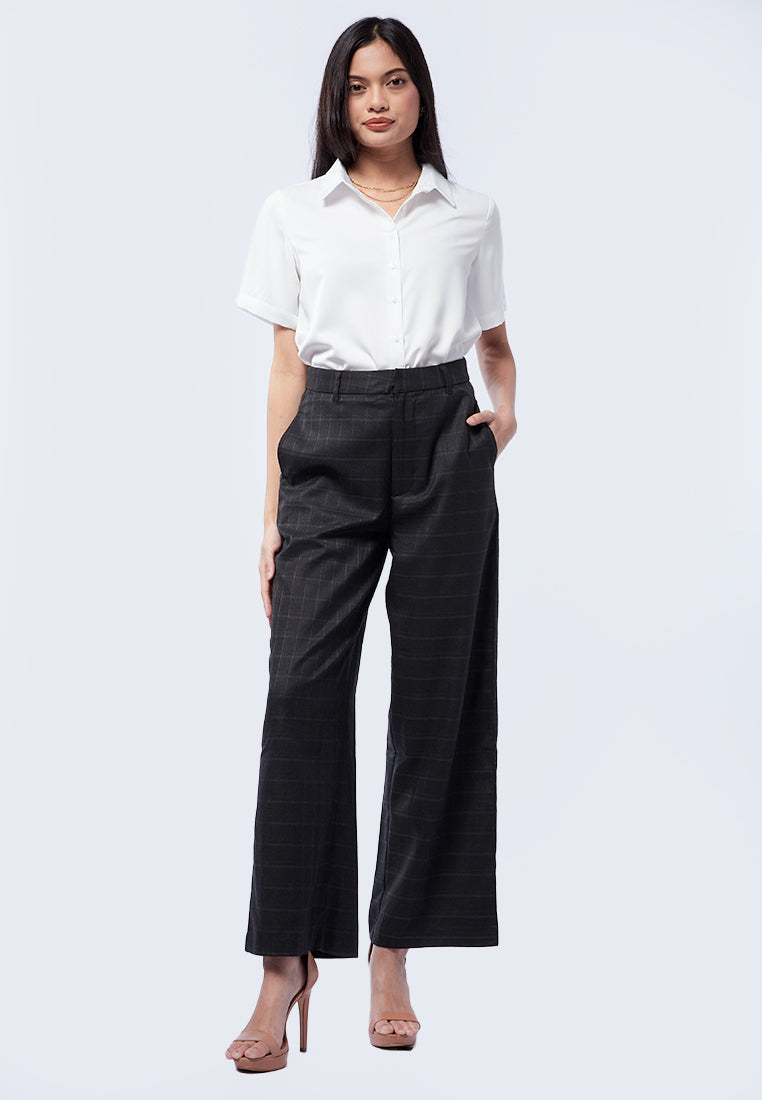 Wide Leg Checked Trousers