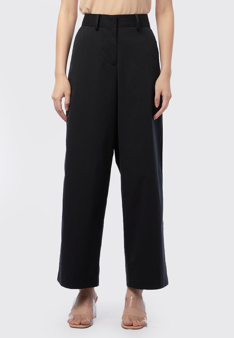 Regular Fit Wide Leg Pants Black