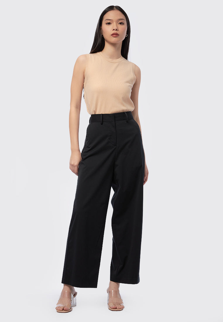 Regular Fit Wide Leg Pants Black