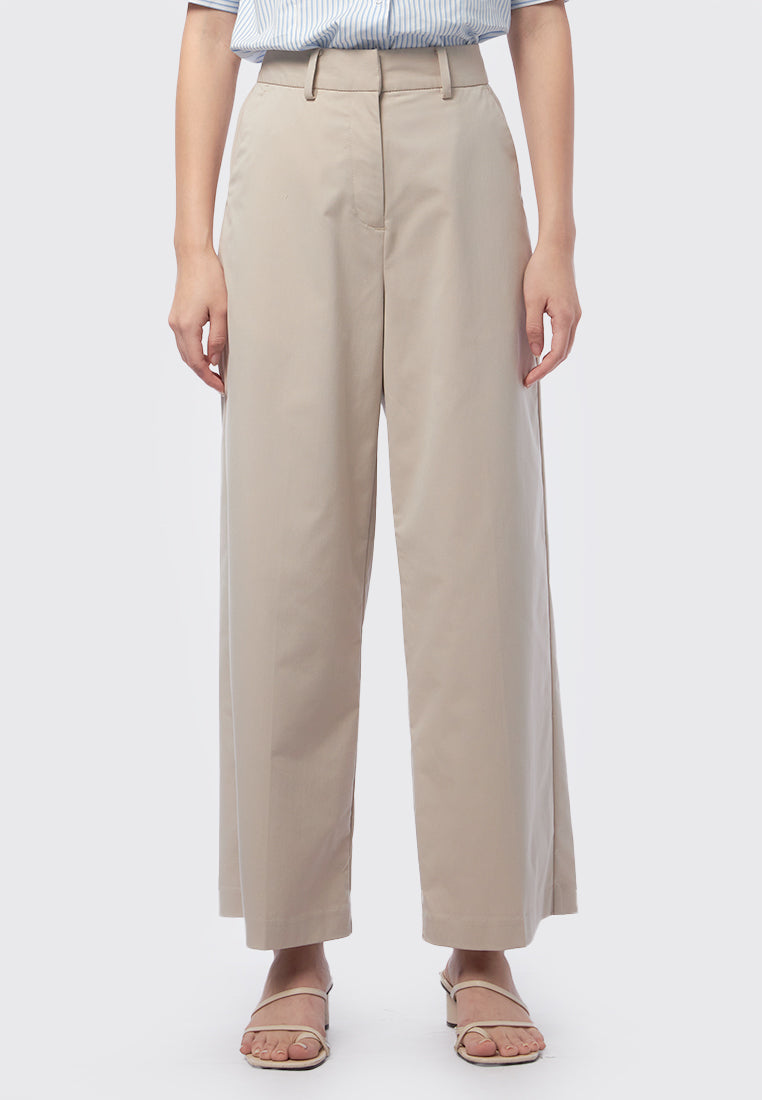 Regular Fit Wide Leg Pants Beige