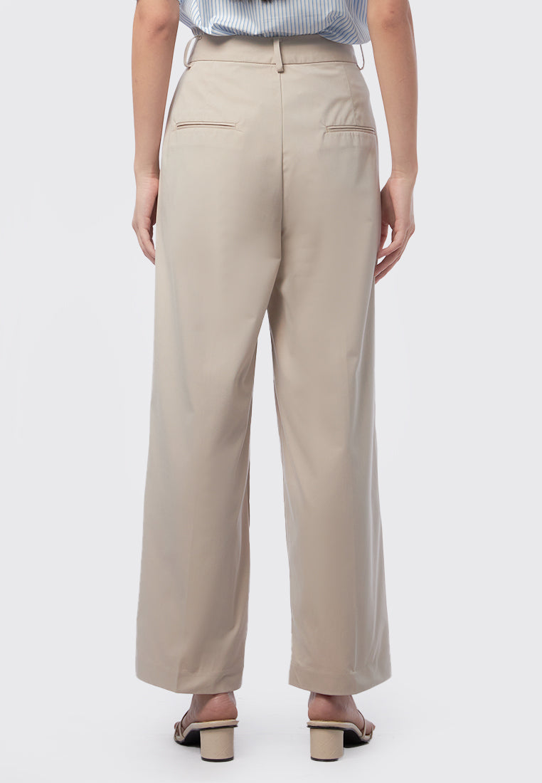Regular Fit Wide Leg Pants Beige