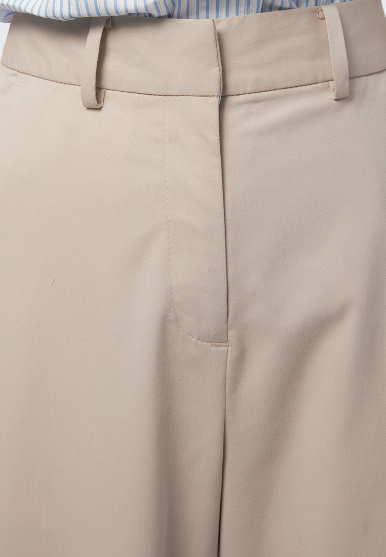 Regular Fit Wide Leg Pants Beige