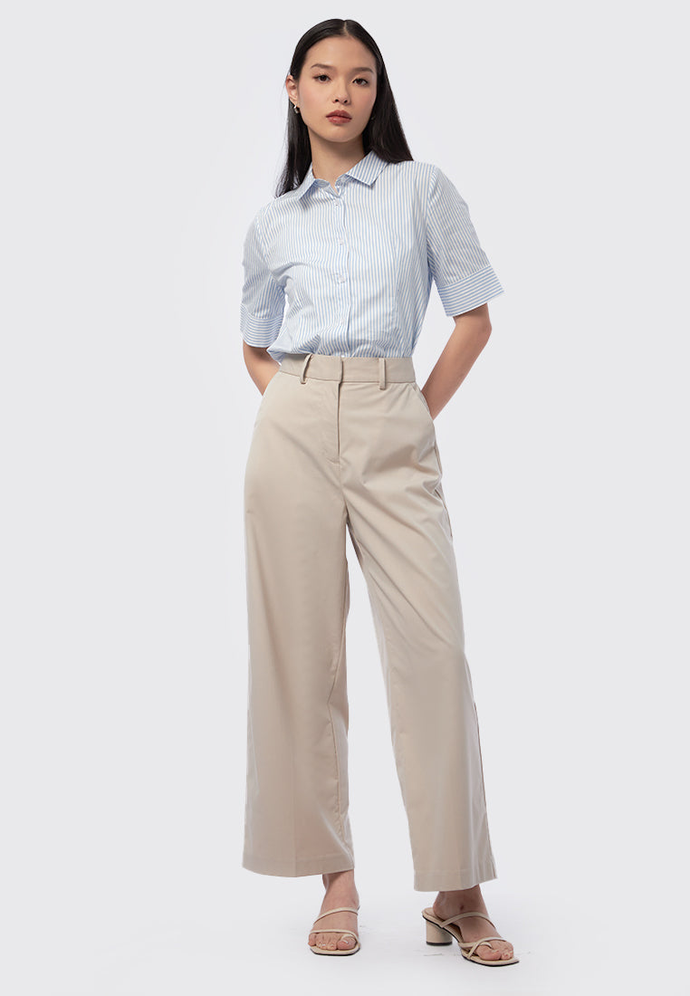 Regular Fit Wide Leg Pants Beige