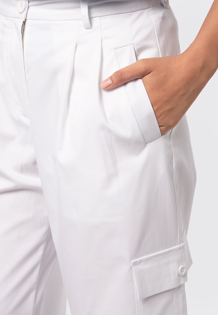 Straight Leg Cargo Pants Off White