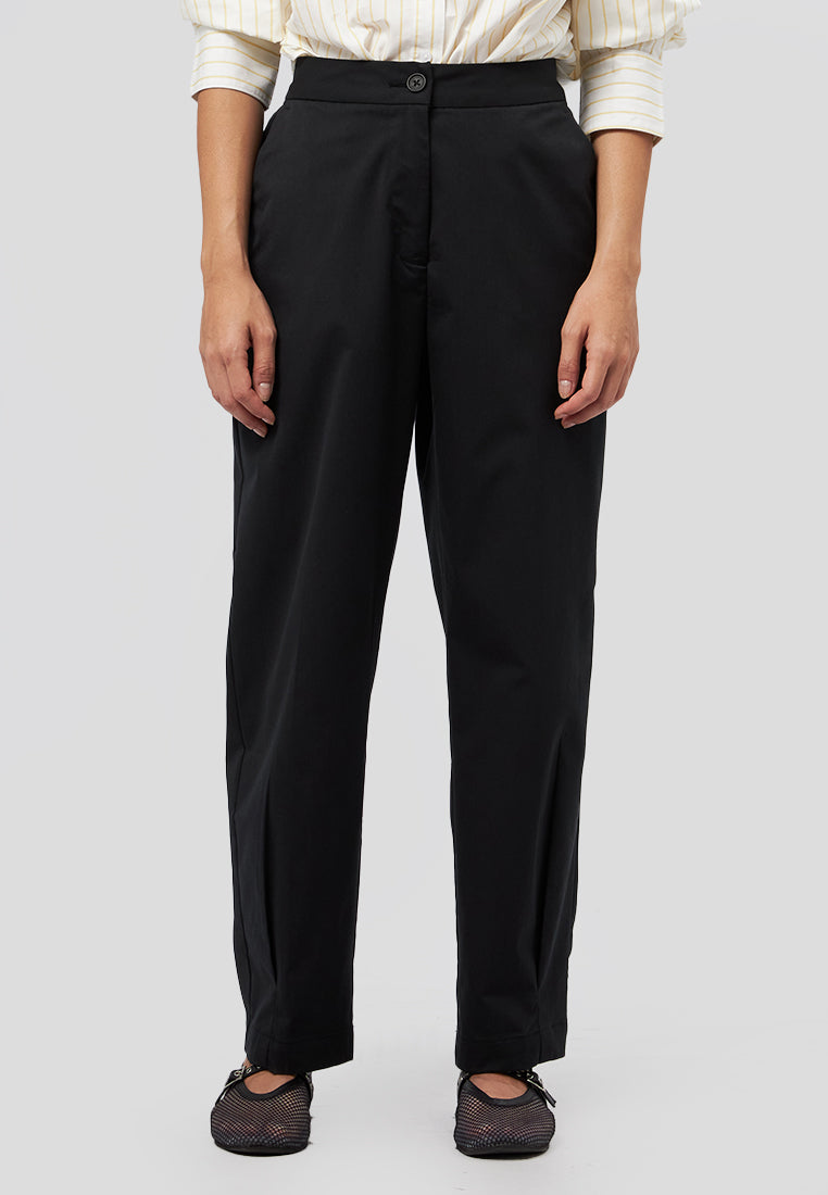 Darted Hem Regular Fit Pants Black