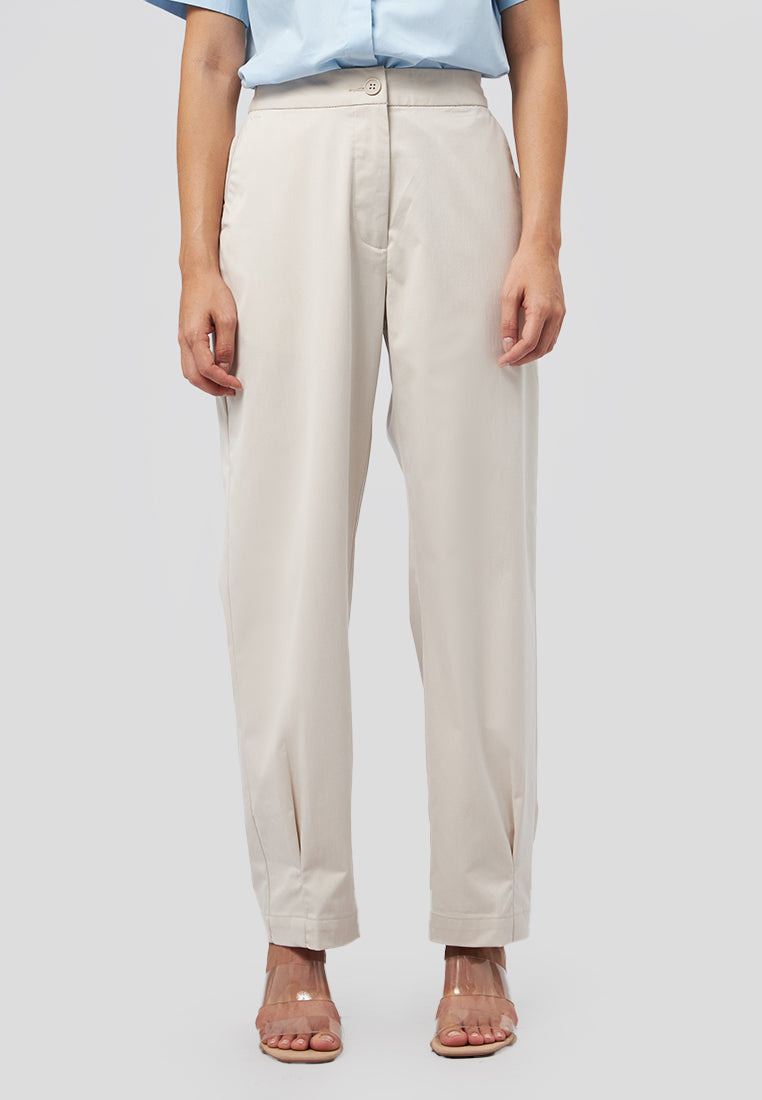 Darted Hem Regular Fit Pants Beige
