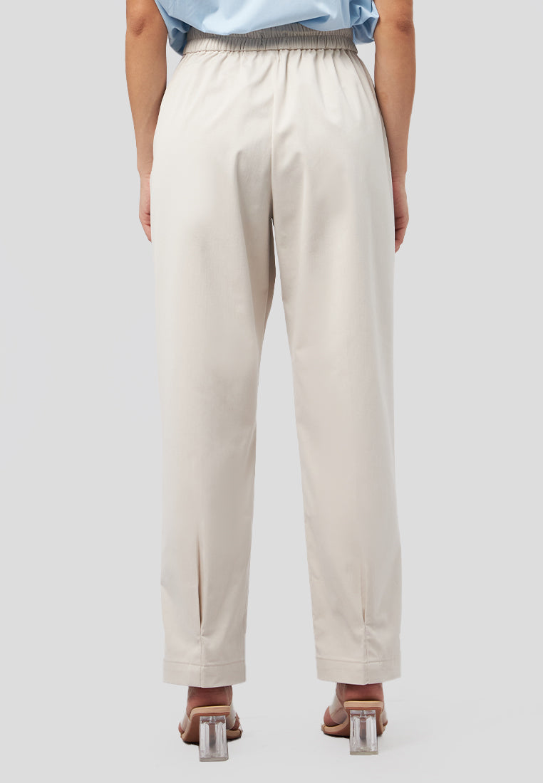 Darted Hem Regular Fit Pants Beige