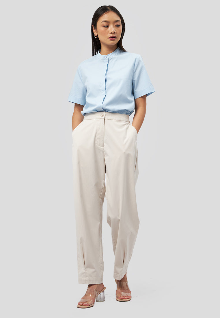 Darted Hem Regular Fit Pants Beige