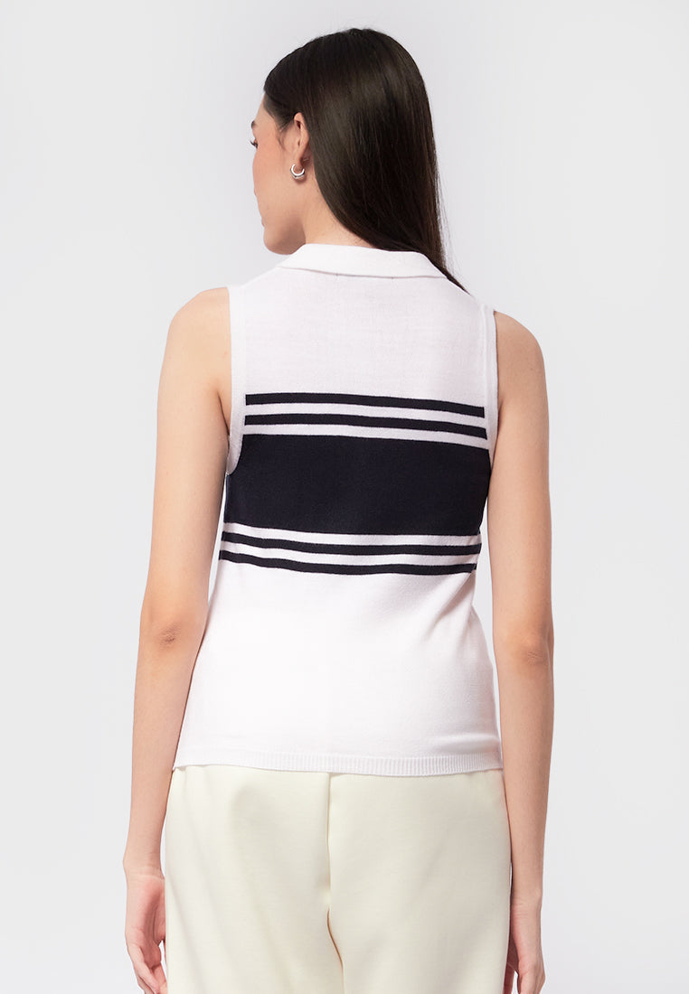 Sleeveless Knit Polo Top