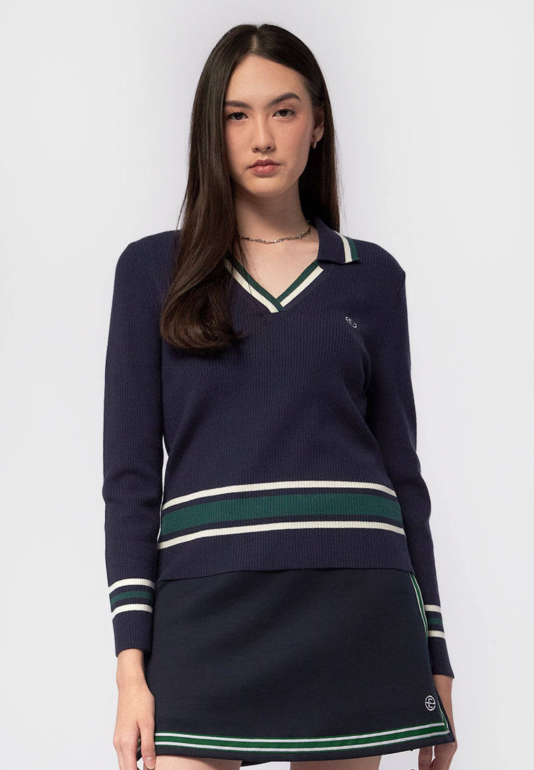 Long Sleeve Knit Polo Top