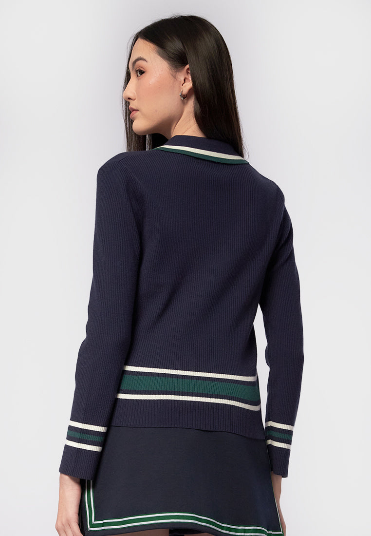 Long Sleeve Knit Polo Top
