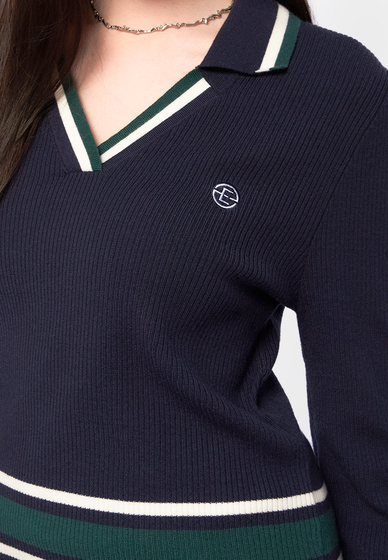 Long Sleeve Knit Polo Top