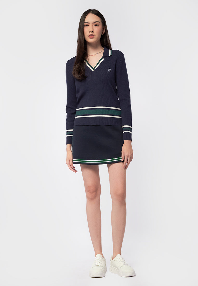 Long Sleeve Knit Polo Top