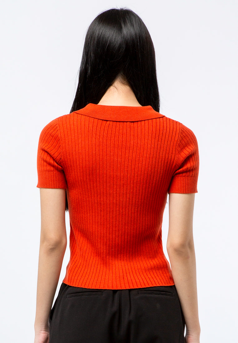 Fitted Knit Polo Top