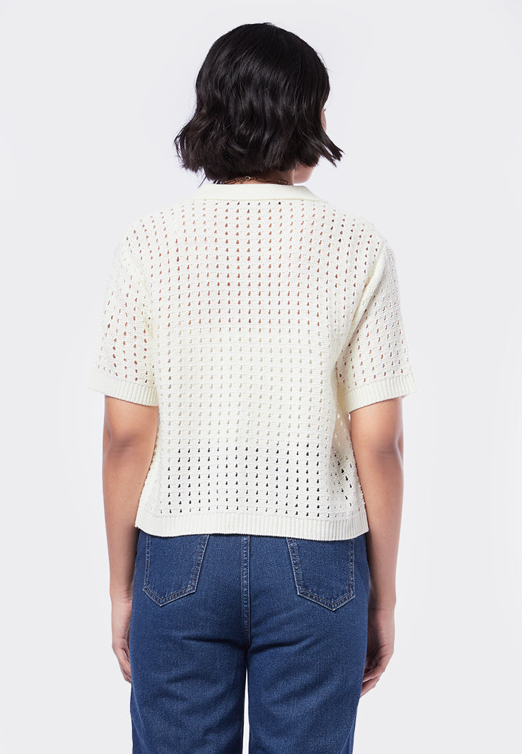 Textured Knit Polo Top