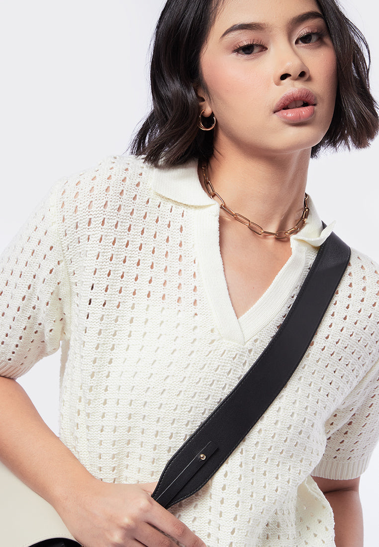 Textured Knit Polo Top