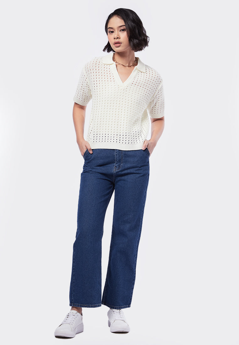 Textured Knit Polo Top