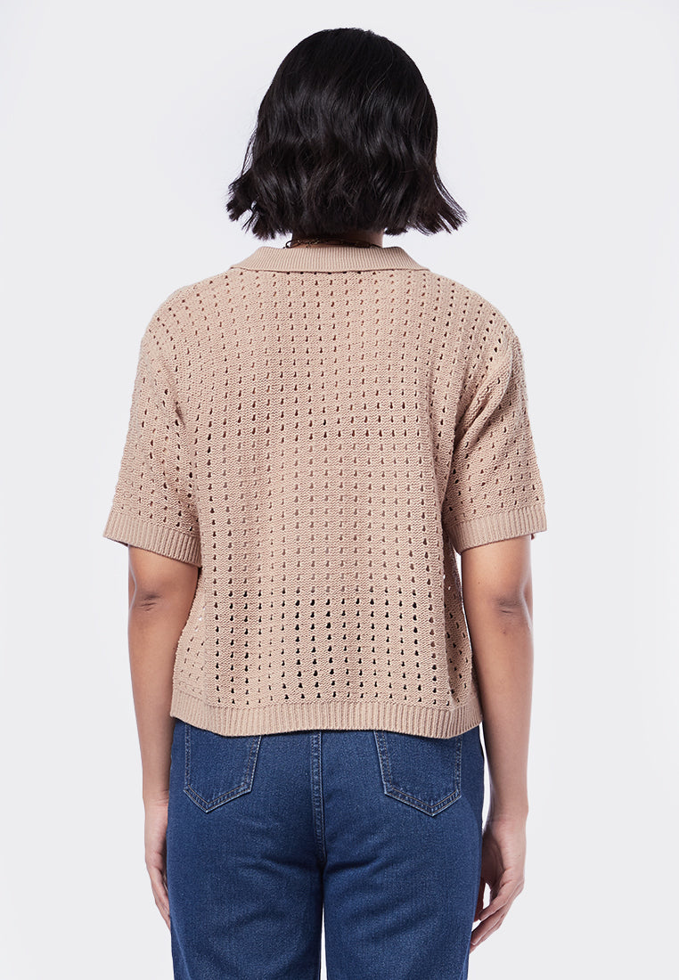 Textured Knit Polo Top