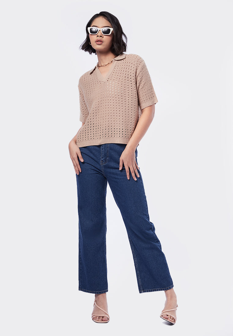 Textured Knit Polo Top