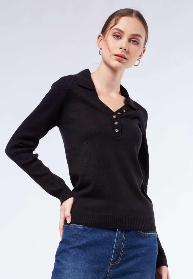Long Sleeve Rib Polo Shirt