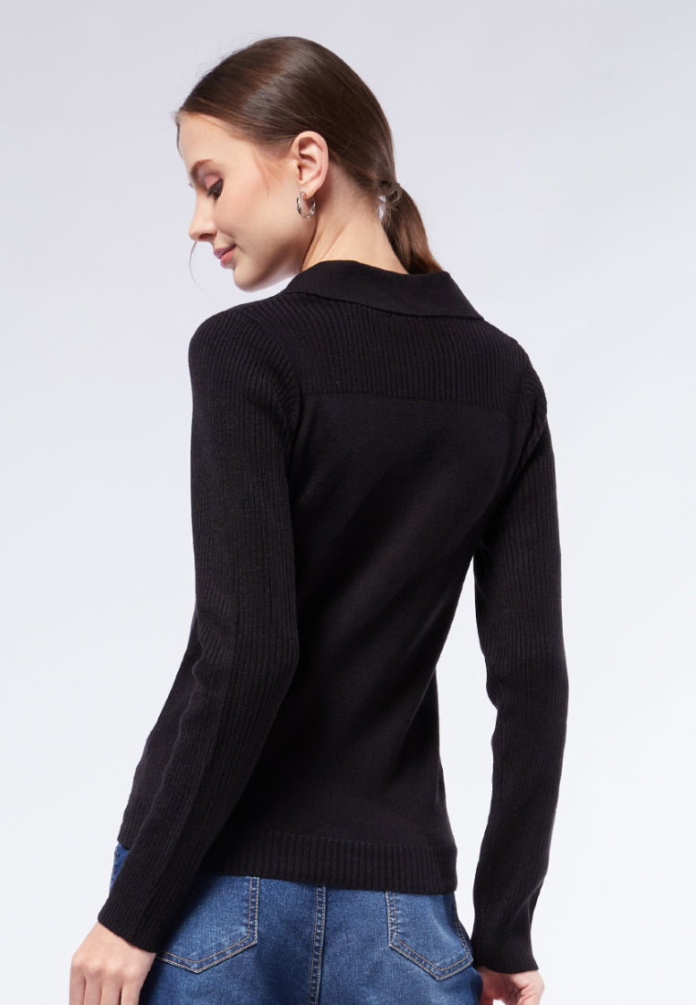Long Sleeve Rib Polo Shirt