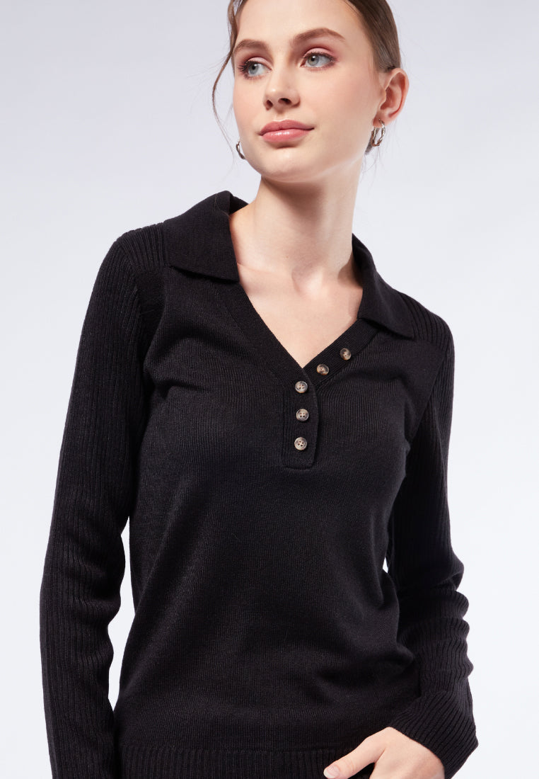 Long Sleeve Rib Polo Shirt