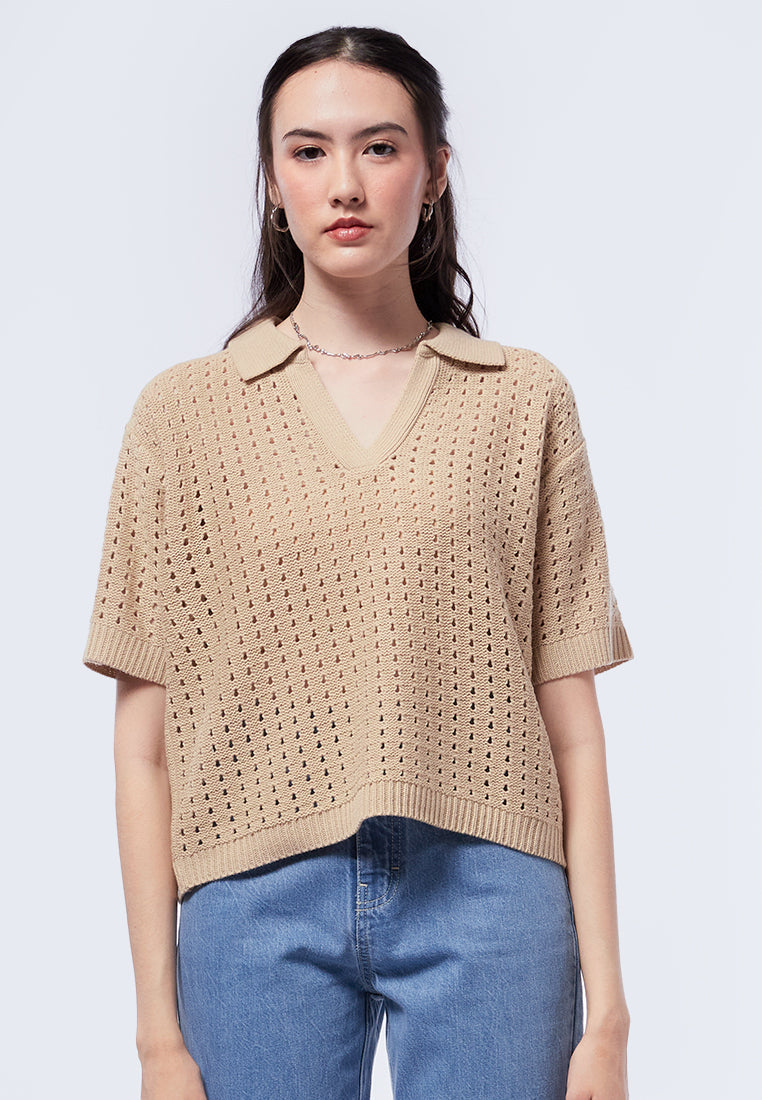 Textured Knit Polo Shirt