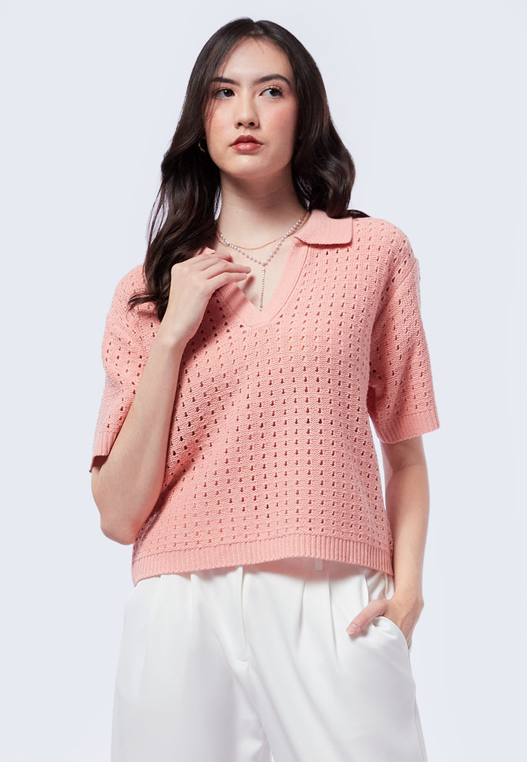 Textured Knit Polo Shirt