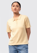 Short Sleeve Knit Polo Top Soft Yellow