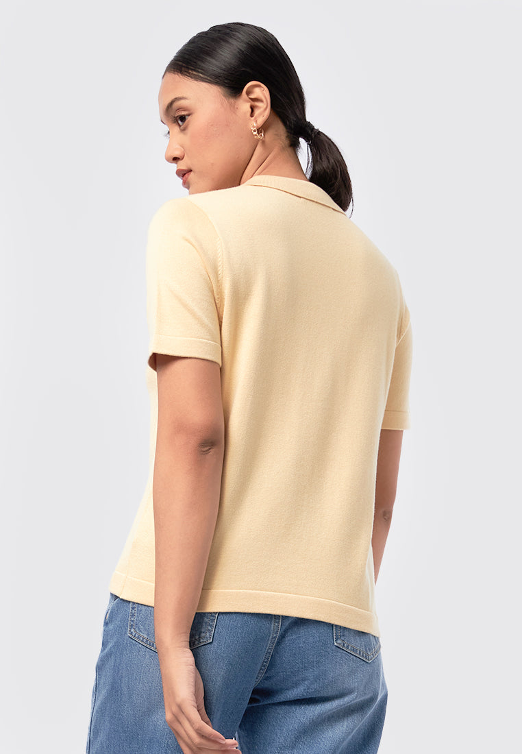 Short Sleeve Knit Polo Top Soft Yellow