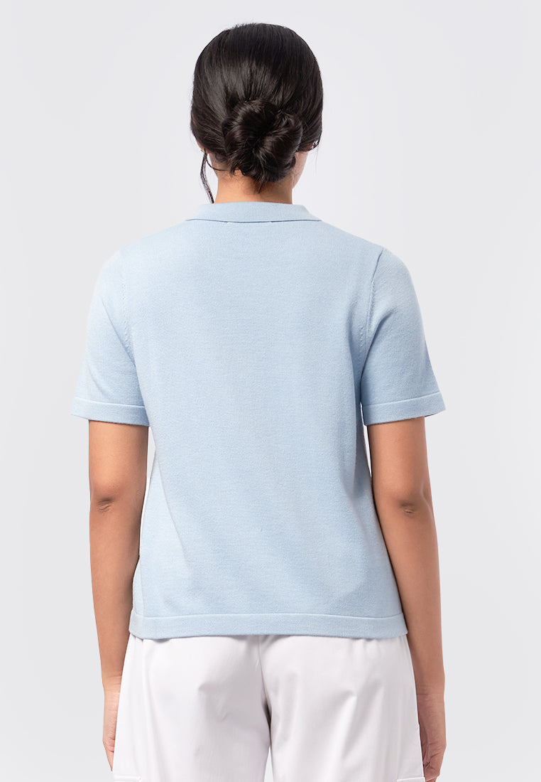 Short Sleeve Knit Polo Top Lt. Blue