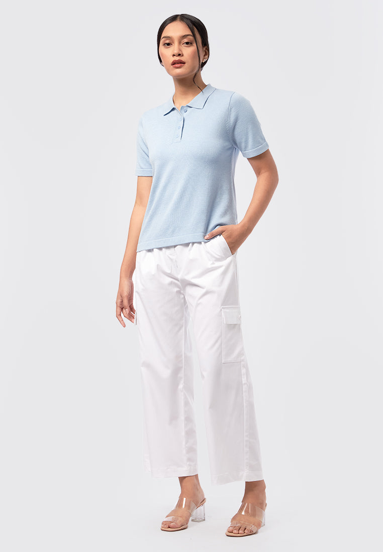 Short Sleeve Knit Polo Top Lt. Blue