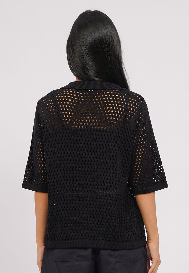 Openwork Short Sleeve Knit Top