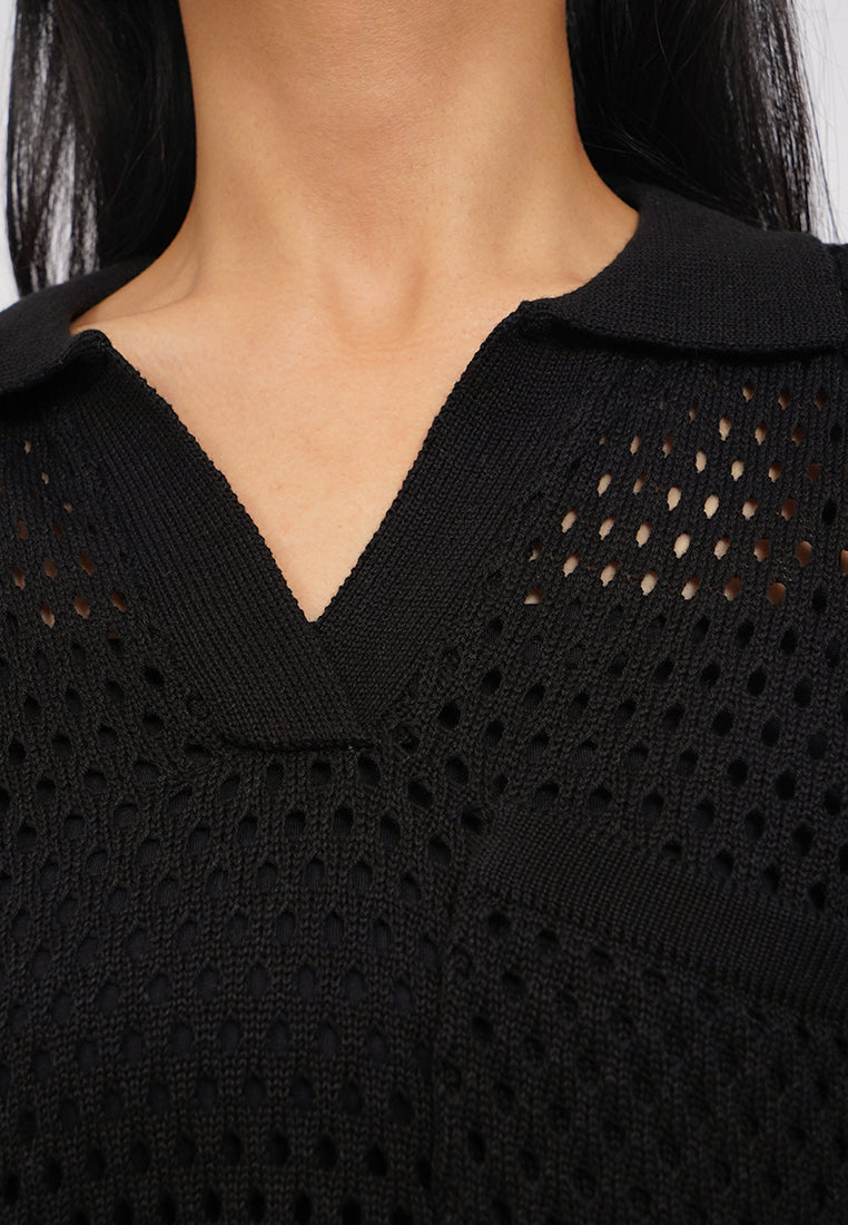 Openwork Short Sleeve Knit Top