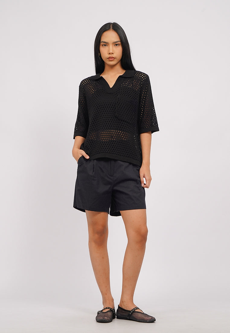 Openwork Short Sleeve Knit Top
