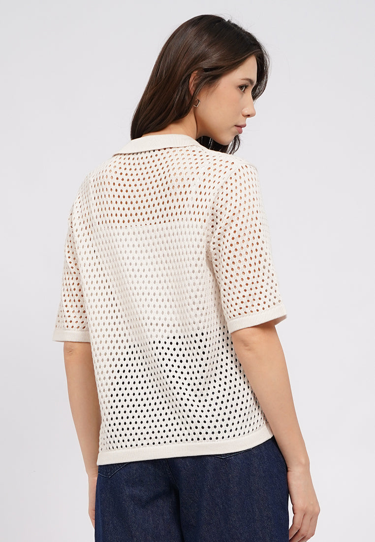 Openwork Short Sleeve Knit Top