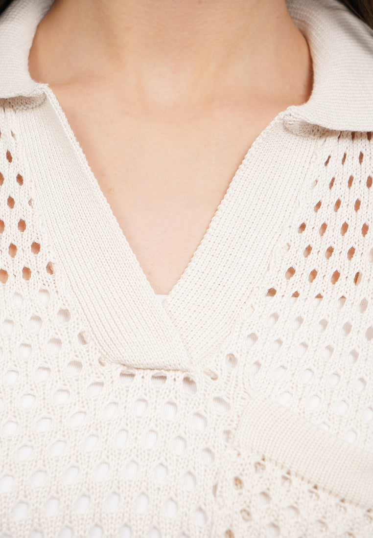 Openwork Short Sleeve Knit Top