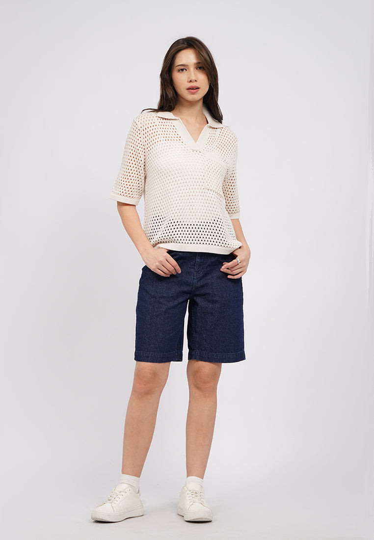 Openwork Short Sleeve Knit Top