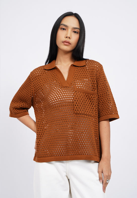Openwork Short Sleeve Knit Top