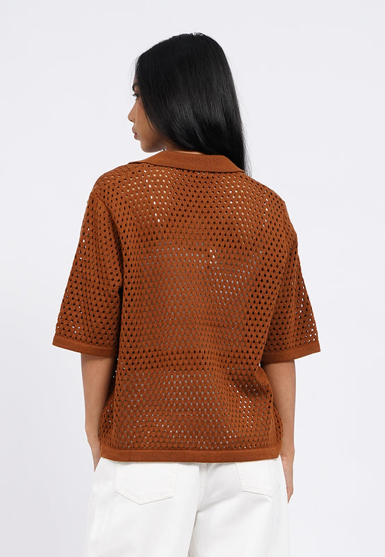 Openwork Short Sleeve Knit Top