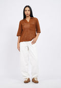 Openwork Short Sleeve Knit Top